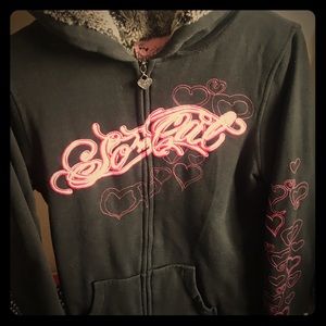 SoCal black with pink and white embroidery